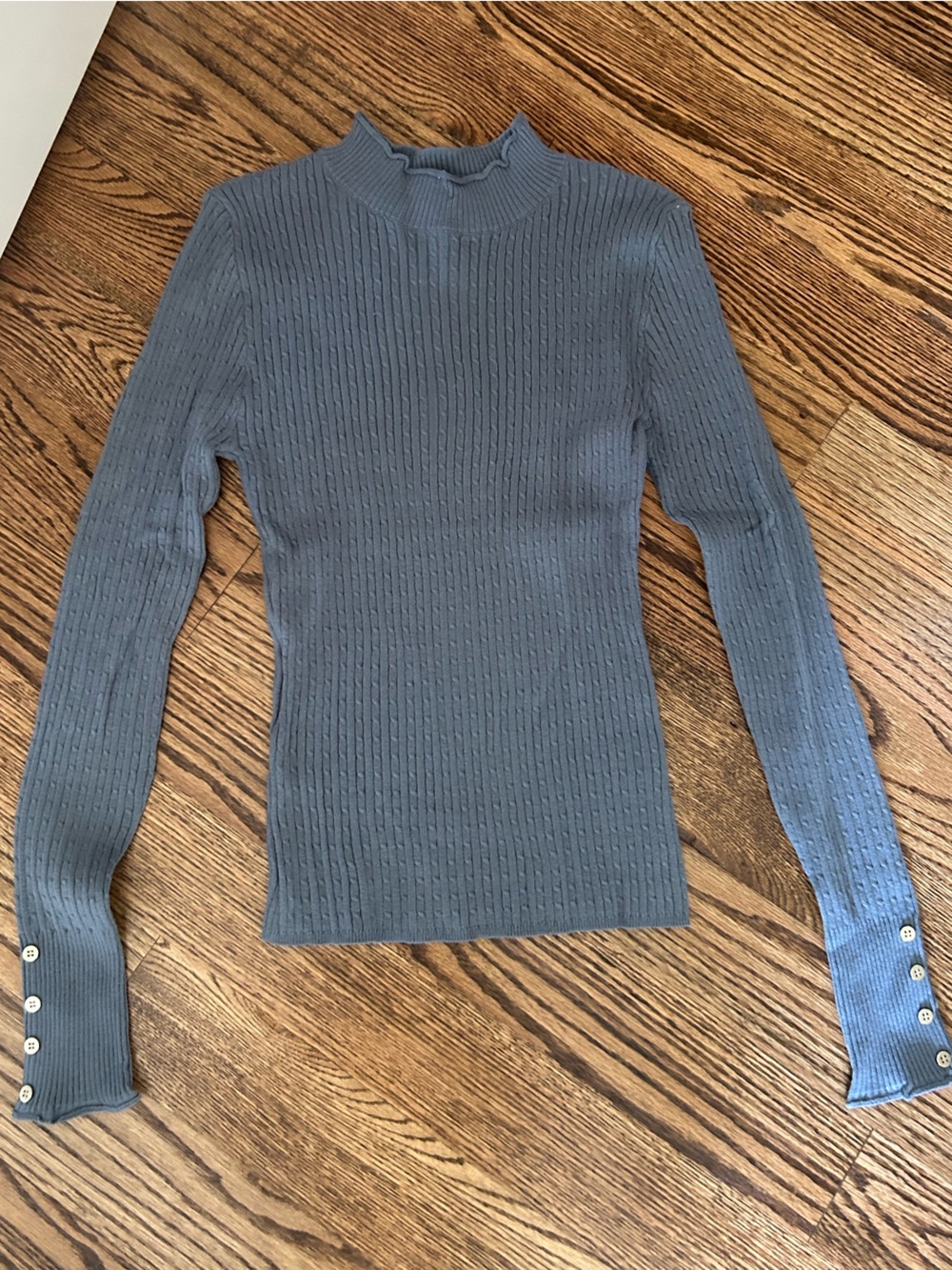 Rib-Knit Button Cuff Womens Sweater - Slate Blue